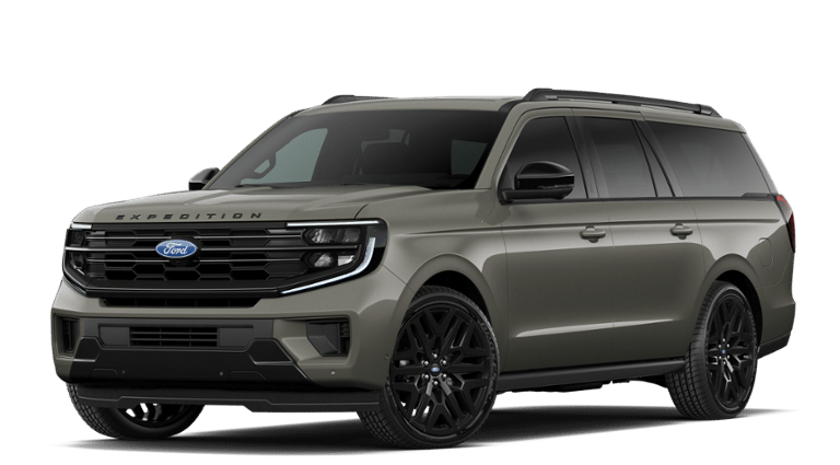 2027 Ford Expedition Max Platinum in Marsh Gray — front three-quarter view