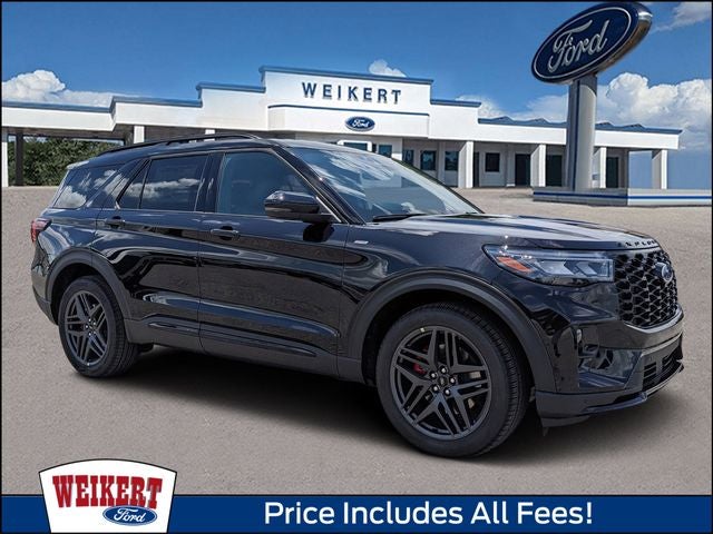 2026 Ford Explorer ST-Line in Agate Black Metallic — front three-quarter view