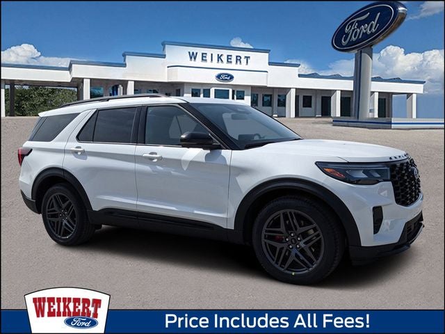 2026 Ford Explorer ST in Star White Metallic Tri-Coat — front three-quarter view