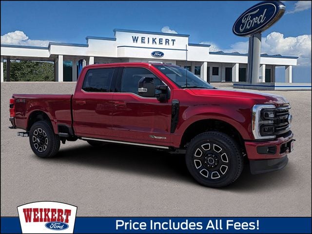 2026 Ford F-250SD Platinum in Ruby Red Metallic Tinted Clearcoat — front three-quarter view
