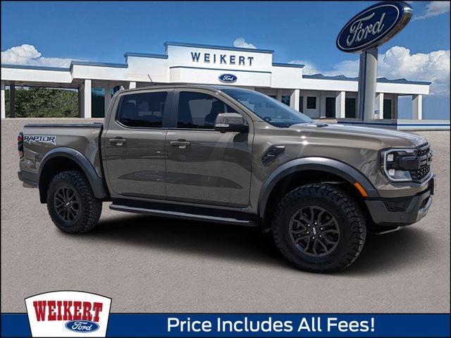 2025 Ford Ranger Raptor in Marsh Gray — front three-quarter view